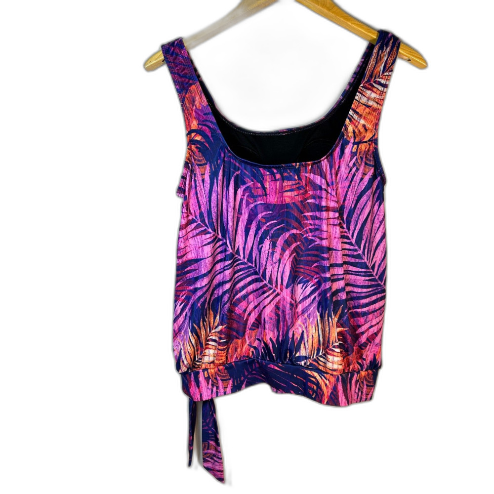 Swimsuits For All Womens Pink Purple Palm Print Blouson Tankini Top Size 14 - Picture 7 of 15